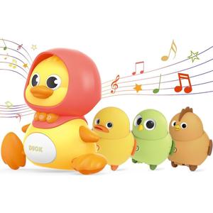 4 Pcs Baby Toys Musical Duck Crawling Baby Toys Set with Music & Light, Early Learning Educational Toy for Babies Birthday Toy for Boys Girls (Yellow)