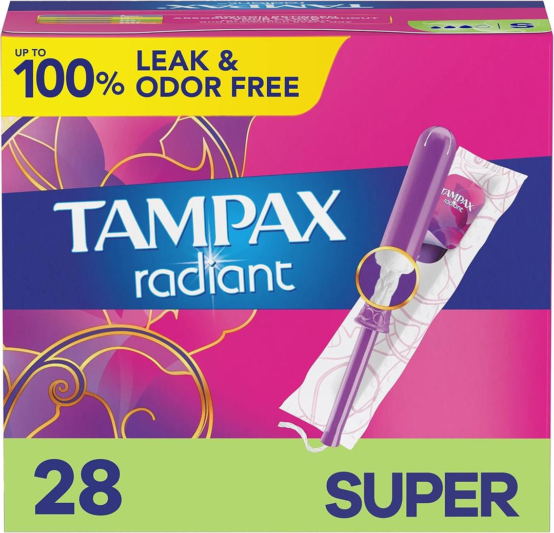 Tampax Radiant Tampons, Super Absorbency, With Leakguard Braid, Unscented, 28 Count, (Pack of 1)