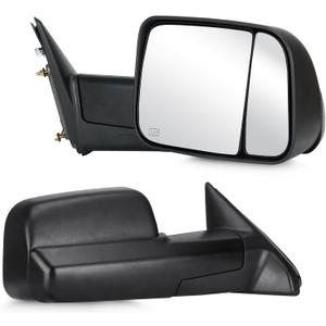 Youxmoto Towing Mirrors Fits 09-17 for Dodge Ram 1500; 11-17 Ram 2500/3500 Pickup Truck 2009 2010 2011 2012 2013 2014 2015 2016 2017, Tow Mirrors Heated, Manual Folding/Flip Up