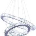 Crystal Chandeliers Modern LED 3 Ring Chandelier Adjustable Ceiling Light Fixtures Pendant Lighting Stainless Steel Hanging Lights for Living Room Dining Room Bathroom Bedroom, Cold White (Round)