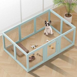 Clear Acrylic Dog Playpen Indoor, Puppy Cat Small Pet Play Pen, Pet Cat Playpen for Rabbits, Dog Fence Crate Kennel Whelping Cage (Green, 10 Panel)