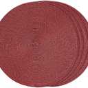 FunWheat Round Braided Placemats Set of 4 Table Mats for Dining Tables Woven Washable Non-Slip Place mats 15 inch(Wine,4pcs)