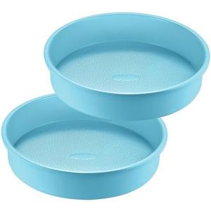 HONGBAKE 9 Inch Round Cake Pan Set of 2, Nonstick Ceramic Coating Cake Molds with Diamond Texture, Aluminized Steel Cake Pans Sets for Baking & Cheesecake, Heavy Duty & Non-Toxic (Light Blue, 2PCS)