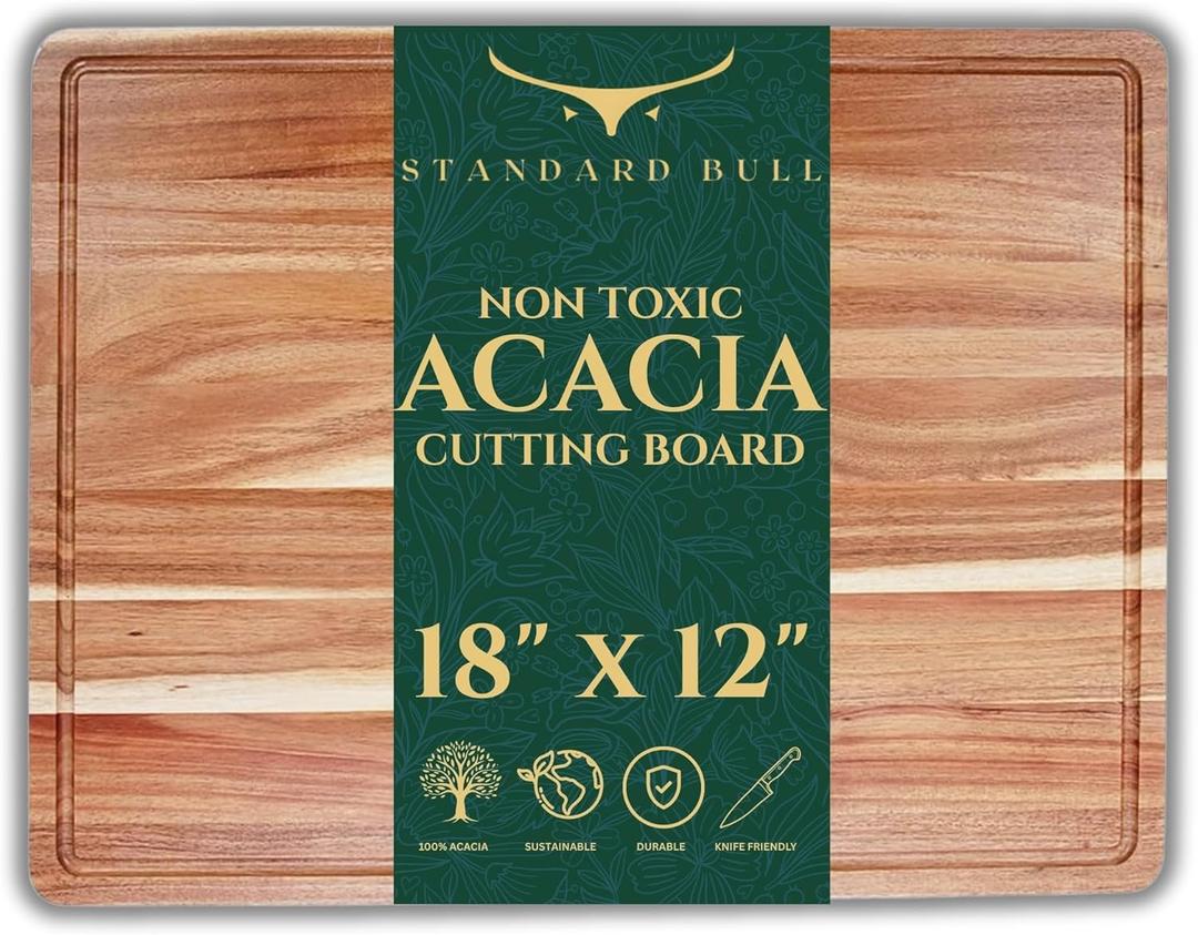 Acacia Cutting Board 18x12  Non Toxic Cutting Board Made from Premium End Grain Acacia Wood, Durable Wood Chopping Board for Meat, Vegetables