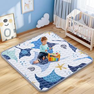 Baby Play Mat 45x45inch - Thick & Soft Baby Cushioned for Playpen - Crawling Mats for Babies Toddlers & Infant with Non-Slip Silicon Dot - Foldable Machine Washable Playmats for Floor (Blue)