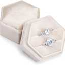 Velvet Ring Box, 2 Slots Hexagon Jewelry Ring Gift Box Vintage Ring Display Holder Case for Wedding Ceremony Proposal Engagement(Beige)