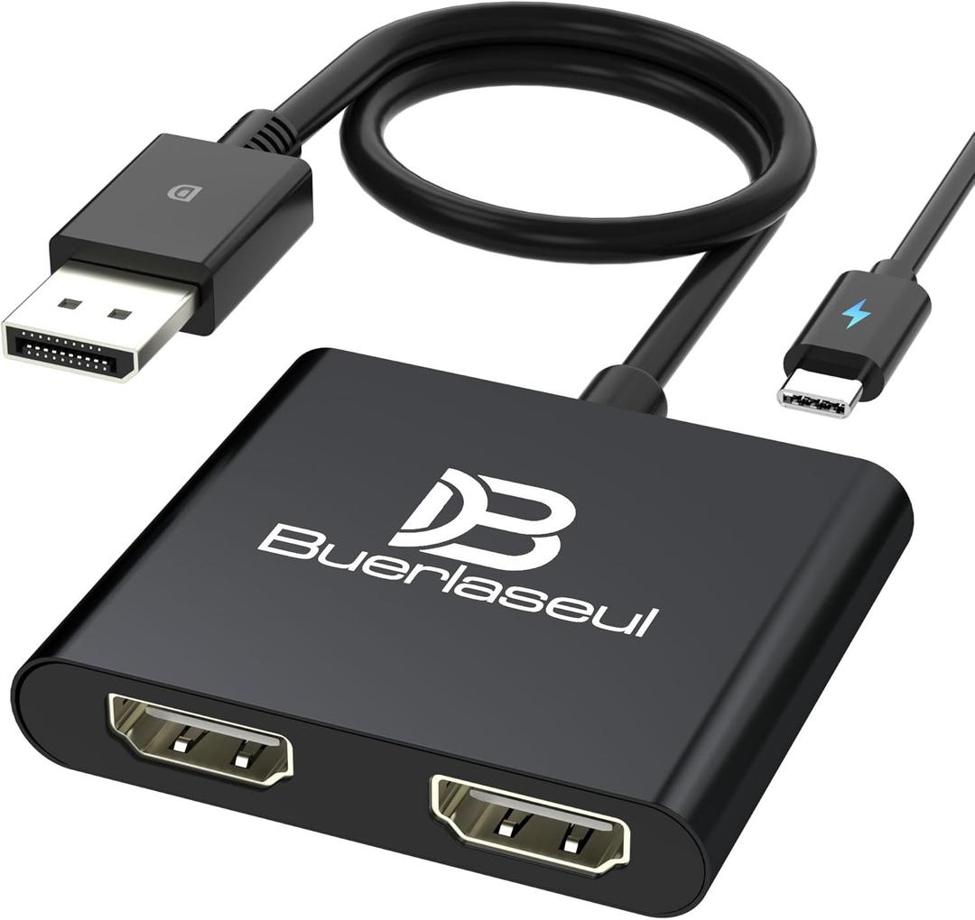 DisplayPort to Dual HDMI Splitter 4K@60Hz, USB-C Powered, DisplayPort 1.4 MST Hub DP to HDMI 1 in 2 Out Splitter for Dual Monitors Extended/Clone Mode for Desktop PC Graphics Card Home Office Gaming