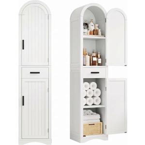 72.8" H Tall Arched Bathroom Storage Cabinet, 15.7" W, White, 72.8" H x 15.7" W x 11.8" D