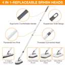 4 in 1 Shower Scrubber Cleaning Brush, Tub and Tile Scrubber with Long Handle, Grout Brush Stiff Bristles Scrub Sponge Brushes Microfiber Pad, for Toilet Bathroom Kitchen Wall Floor Glass Bathtub Sink