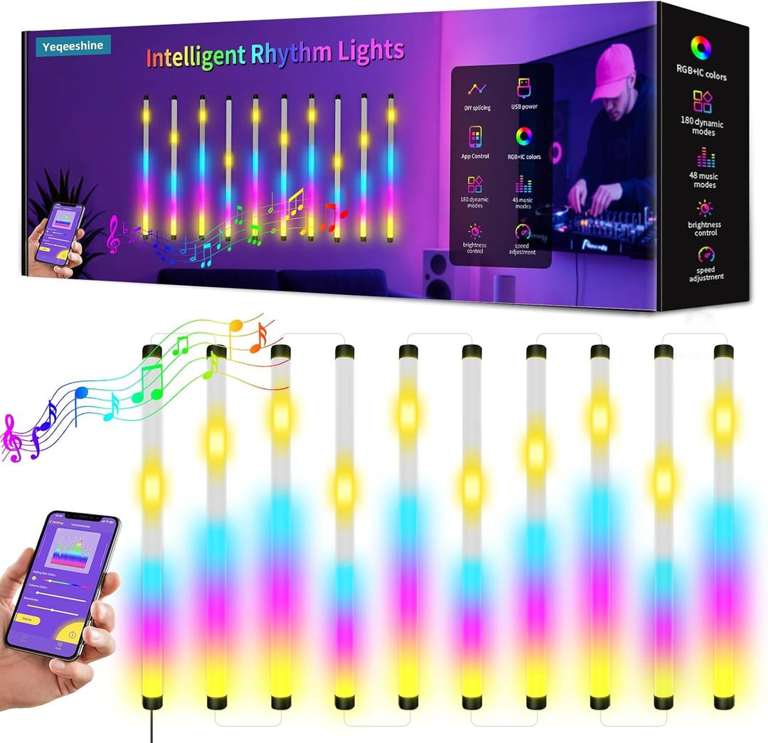 Music Sync LED Wall Lights, 10 Pack Independent Control RGB with App & USB, Beat Activated Lights for Gaming Room, Sensory Room, Party