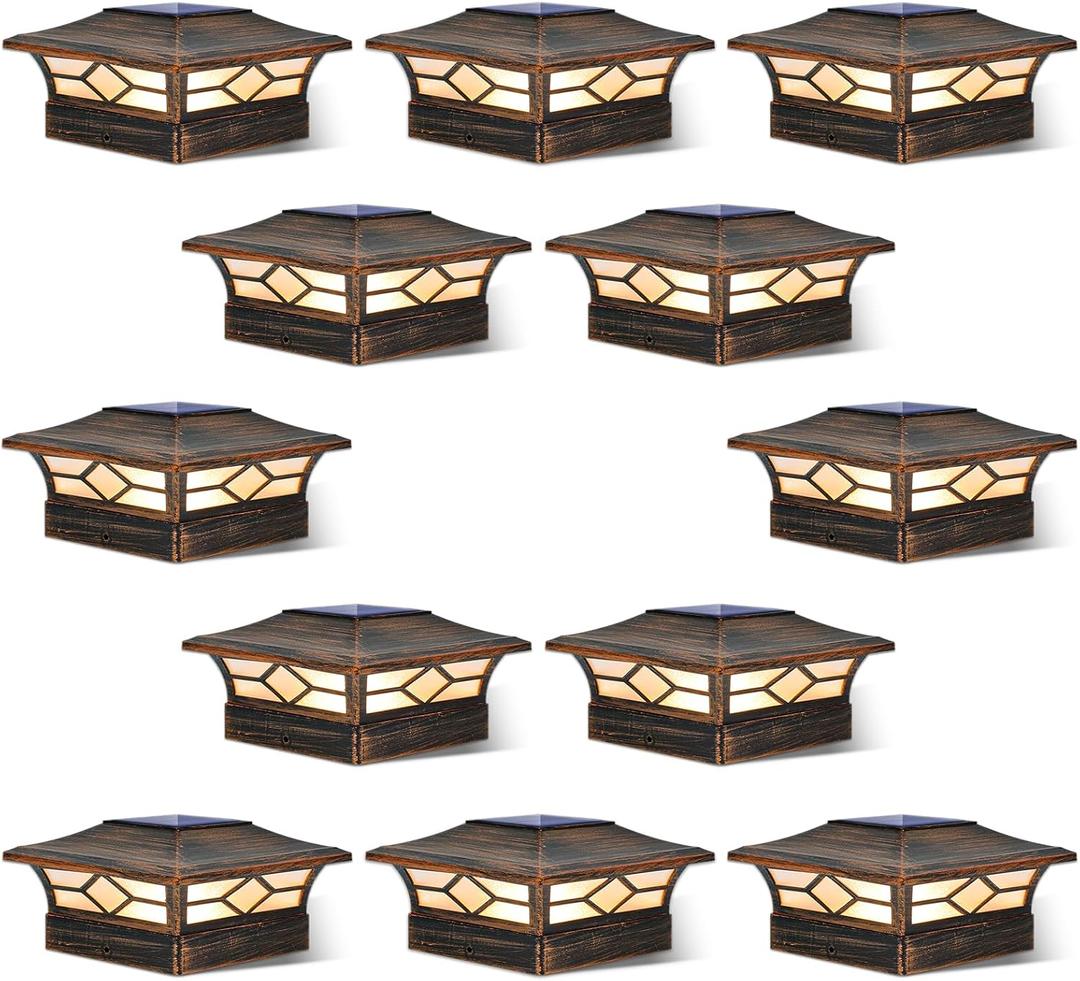 Solar Post Cap Lights Outdoor 12pack, Waterproof Solar Powered Deck Fence Post Lights for 4x4 Wood/Vinyl Posts, Solar Outdoor LED Light with Cool/Warm Lighting Decorate Garden Patio Porch