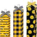 Redbaker 3 Pcs Sunflower Bee Table Decorations Summer Wooden Block Sign Black Yellow Buffalo Plaid Tabletop Centerpieces Farmhouse Rustic Tiered Tray Decor for Bee Festival Summer Home Kitchen Office