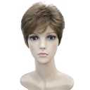 Wiginway Short Synthetic Wigs Golden Brown Fluffy Straight Full Bang Capless Heat Resistant Fiber Wigs for Women