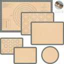 Silicone Baking Mat Set of 6, Nonstick Pastry Mat, Reusable Macaron Silicone Baking Mats & Round Pizza Mat, Cookie Baking Supplies for Macaroons, Pizza (Gray)