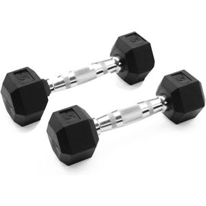 GYMENIST Single Hex Rubber Dumbbell with Metal Handles Exercise Heavy Workout Dumbbells Workout Weights Sold As Singles or Set of 2