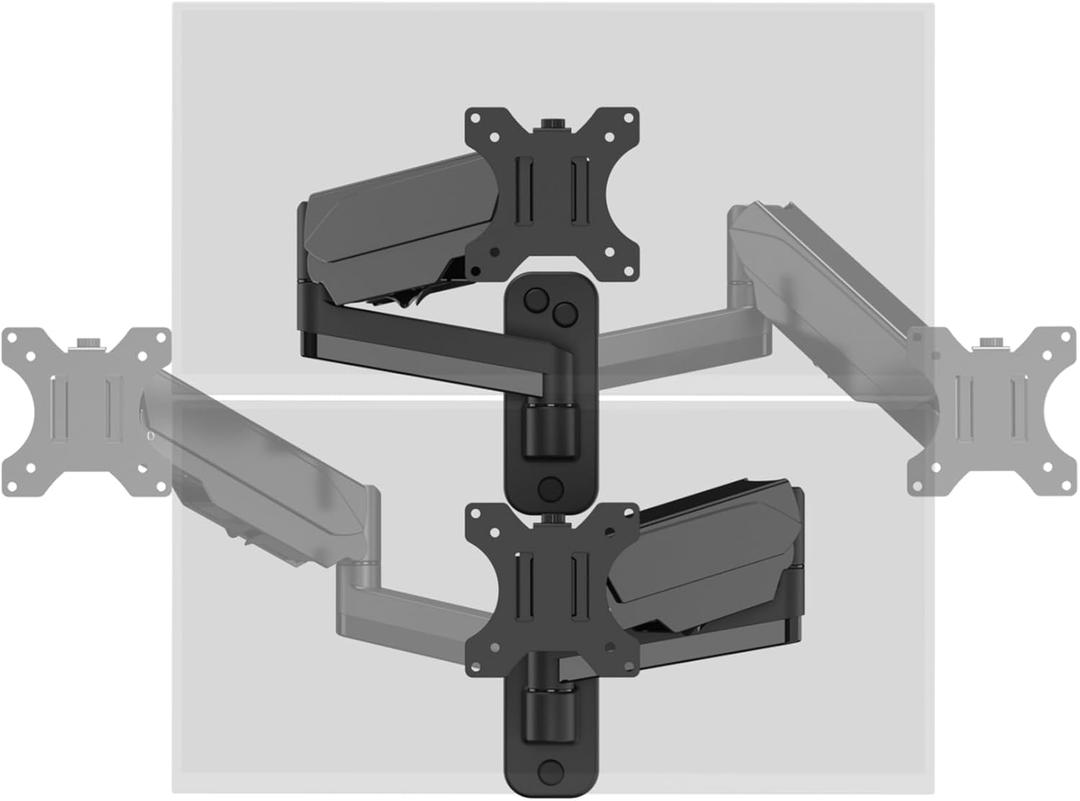 2 Pack Single Monitor Wall Mount for Flush/Vertical Setup, Computer Monitor Wall Arm for Two 17-32 inch Flat/Curved Screens, Fully Adjustable Gas Spring Wall Mounted Stand