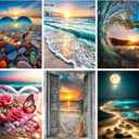 KINPLUB 6 Pack Diamond Painting Kits for Adults, 5D Beach Diamond Art Kits for Beginners, DIY Full Drill Paint with Diamond Gem Art, Home Wall Decor 12 x 16 Inch