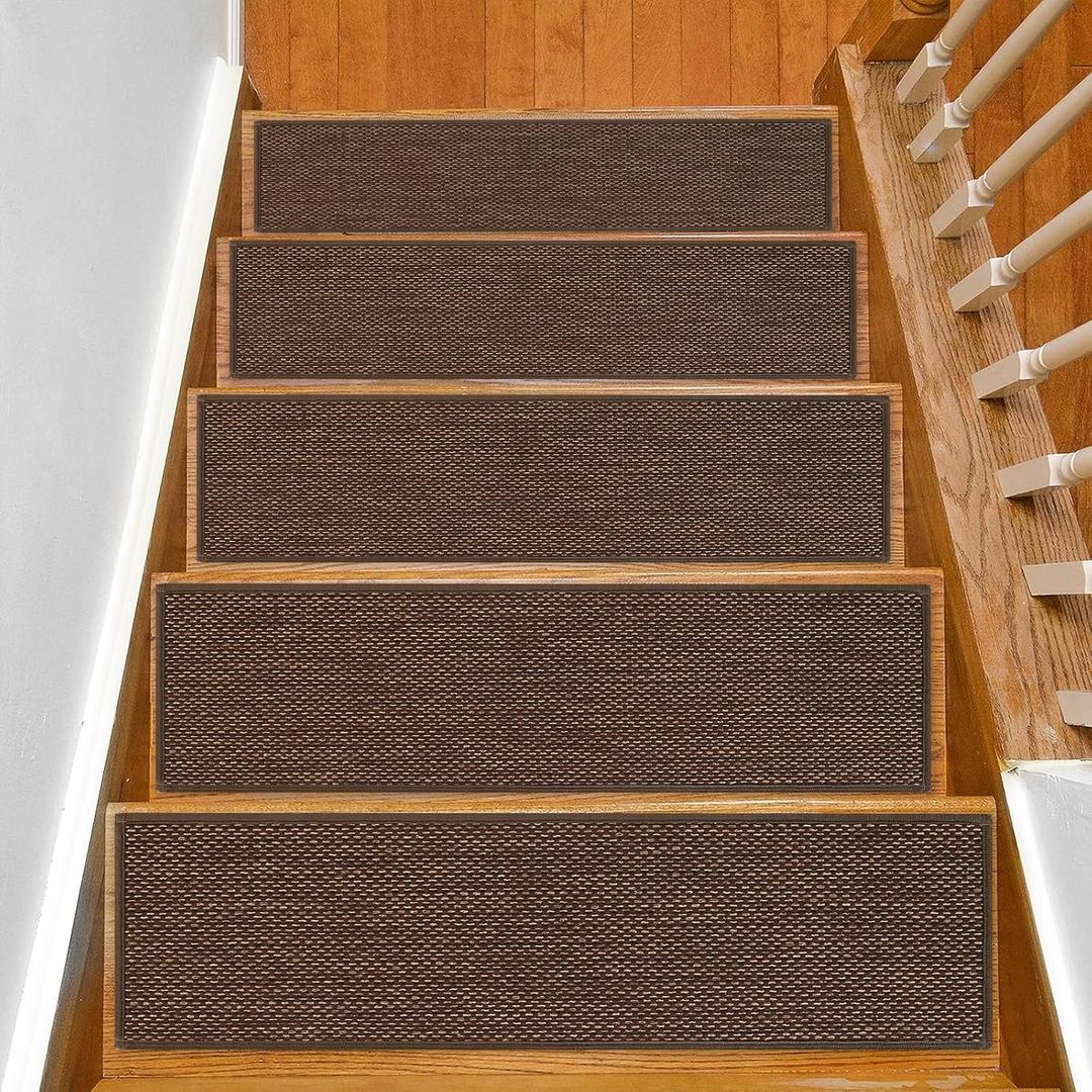 Stair Treads Non Slip for Wooden Steps Indoor 10" x 36" 4 Pack Extra Wide Stair Tread Carpet Stairs Runner, Step Pads with Reusable Adhesive for Dogs Kids Elders, Machine Washable, Brown