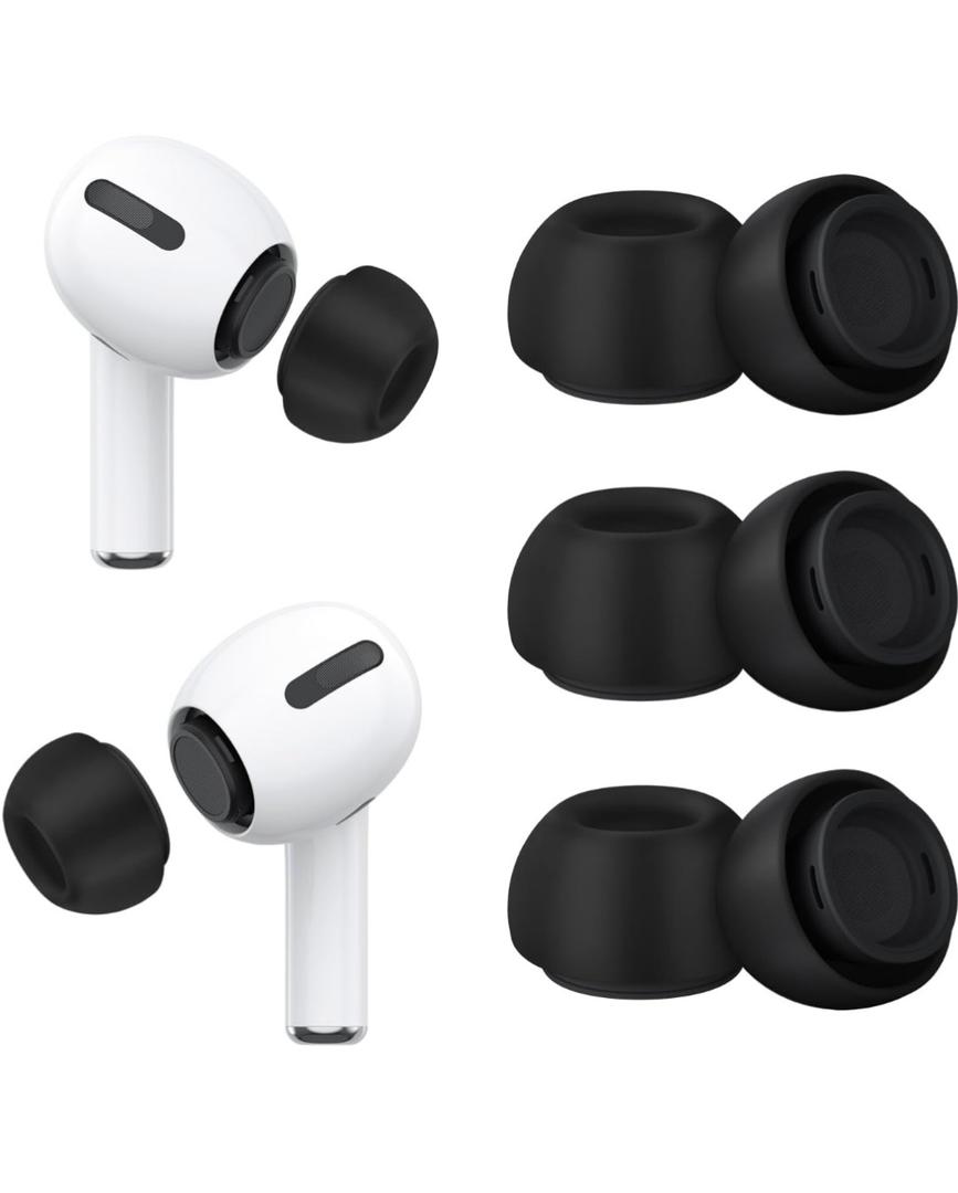 3 Pairs Replacement Ear Tips for Airpods Pro 2nd and Airpods Pro Generation with Portable Storage Box, Noise Reduction Hole & Built-in Dust Guard Screen, Silicone Ear Tips for Airpods Pro(Black, L)