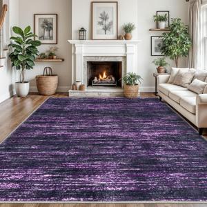 SIILOOM 9x12 Modern Abstract Area Rug for Bedroom, Purple White Large Super Soft Washable Rug with Non-Slip, Non-Shedding Rugs for Living Room, Indoor Door Mat for Office Home Dcor