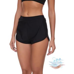 Leovqn Period Swimwear Shorts Leakproof Menstrual Swim Bathing Suit Built-in Bikini Bottom Waterproof UV 50+ Teens Girl Women, Black, XXL