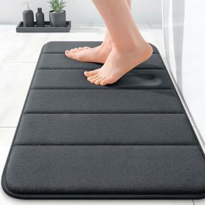 OLANLY Memory Foam Bath Mat 24x16, Super Soft Absorbent Bathroom Rugs, Quick Dry, Machine Washable Shower Floor Rugs, Bathmat Carpet, Bathroom Home Decor Accessories, Dark Gray
