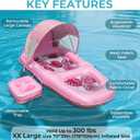 Fabric Covered Inflatable Pool Lounger Float Adult, 70"x39" Extra Large Pool Float w/ UPF50+ Sunshade Canopy & Cupholder Caddy, Water Floaties Raft Recliner Chair for Pool Party Lake Beach