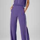 SENSERISE Womens Summer Jumpsuits Dressy Casual Sleeveless Mock Neck Top Wide Leg Pants Romper with Pockets (Purple, L)