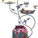 dreamysoul Metal Bird Bath for Outside, Birdbaths Outdoors with Planter and Feeder, Garden Blue Bird Baths with Solar Lights