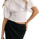 GORGLITTER Women's Dolman Short Sleeve Cinched Waist Tops Ruched Crew Neck Fitted Crop Tops Casual Going Out Outfits, Medium 