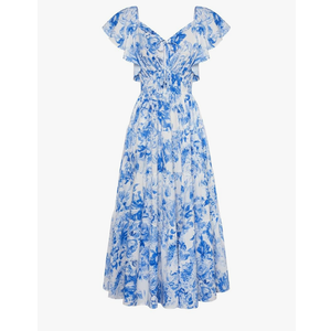 GRACE KARIN Womens 2025 Floral Summer V-Neck Ruffle Sleeve Empire Waist A-Line Casual Maxi Tiered Dress with Pockets, Size:Small