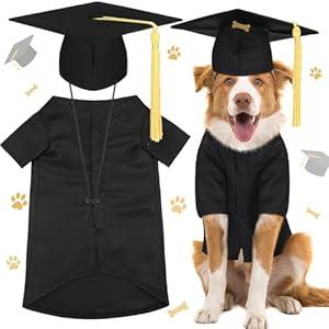 Xuniea 2 Pcs Dog Graduation Costume Set 2025 Dog Graduation Cap and Gown Puppy Graduation Hat with Tassel Matte Pet Graduation Outfit Dog Cats Grad Bear Holiday Party Costume Accessory(Black, Large)