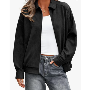 PRETTYGARDEN Faux Suede Bomber Jacket Women Fall Fashion 2026 Casual Zip Up Oversized Trendy Winter Clothing Outerwear Coats, Black, Size XL