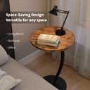 C Shaped Side Table End Table Round Small Side Table,Brown & Black | C Shaped End Table Metal Frame for Sofa Bed Couch Living Room Bedroom Small Spaces Bedside TV Tray Accent Nightstand Table