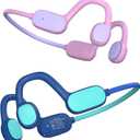 Mehomeli Kids Headphones, Bluetooth 5.2 Air Conduction Open Ear Headphones, 85dB Volume Limiting, Blue Pink