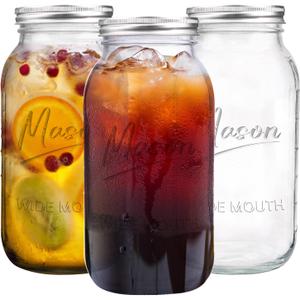64 oz Mason Jar Wide Mouth,3 Pack Large Half Gallon Mason Jars with Airtight Lid,Big Glass Jars for Canning,Pickling,Fermenting,Storing