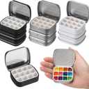 9 Pcs Mini Empty Watercolor Palette Tins, 12-Well Portable Metal Paint Tray with Lid, Strong Adhesion Pigment Pans, Compact Travel Art Storage Case, for Outdoor Travel Artists Sketching & Painting