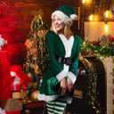 Sureio 4 Pcs Mrs Santa Claus Costume Women Christmas Dress Suit Cosplay Velvet Outfit with Belt Hat Striped Tights Elf Ears, Women, Adult