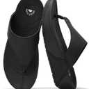 Project Cloud Womens Thong Comfortable Memory Foam Platform Sandals & Flip flops Non Slip Footwear, Leather Sandals for Women 2025 (Arlee) (6, Black)