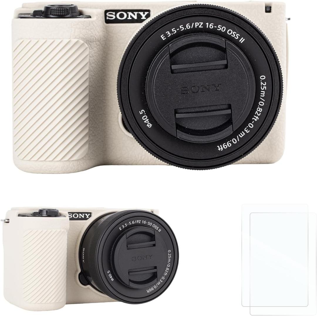 Rieibi Silicone Protective Case for Sony Alpha ZV-E10 II Camera case with 2PCS Screen Protector, Lightweight ZV-E10II Case Enhanced Grip Sensation for Sony ZV-E10 II Camera CaseNOT for ZV-E10 (Beige)