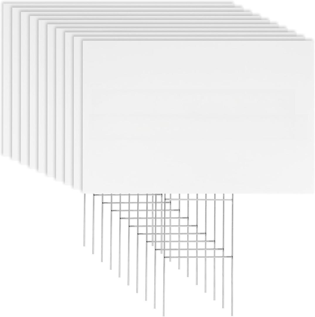 Newflager 10 Pack 18 x 12 Inches White Corrugated Plastic Yard Sign with Metal Stakes for Birthday, Real Estate Garage Sale Signs, Rent, Guidepost Decorations