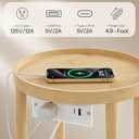 HOOBRO Small Round Side Table with Charging Station, 2-Tier Round Bamboo End Table, Compact Sofa Bedside Table for Small Space, Easy Assembly, for Living Room, Bedroom, Apartment, Natural 