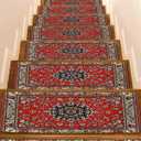 Abstract Red Stair Treads for Wooden Steps Indoor Runner Rug Carpet,Vintage Distressed Traditional Oriental Boho Tribal 15 Pieces Peel and Stick Staircase Step Treads Covers Washable Door Mats 30"x8"