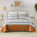 EWlinens Boho Queen Quilt Set - 100% Cotton Burnt Orange Quilts Queen Size, Bohemian Blue Lightweight Comforter Bedspread for Queen Bed, Soft Striped Geometric Quilt Bedding Set for All Season, 3pcs