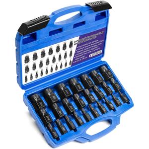 LLNDEI Screw Extractor Set Hex Head Multi-Spline Easy Out Bolt Extractor Set, EZ Out Rounded Screw Remover, 1/8 Inch to 7/8 Inch in 1/32-Inch Increments, CR-MO, 25 Pieces, Stripped Fastener Tool