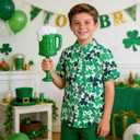 UNICOMIDEA Kids St Patricks Day Shirt for 13-14 Years Boys Green Shamrock Shirts Short Sleeve Button Summer Tops Party Holiday (Green)