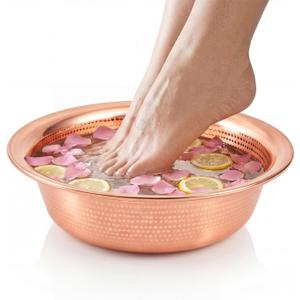 16 Inch Hand-hammered Copper Foot Bath Bowl Handmade Traditional Copper Basin with Curled Edge for Home Spa Pedicure Soaking, Massage and Ceremonies Events