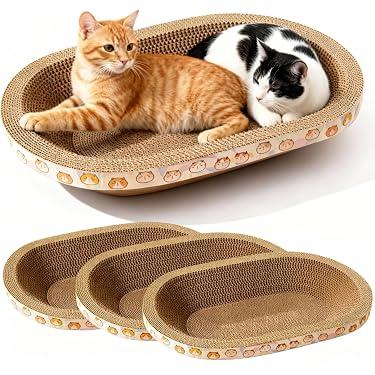 Spindro 3 Pack Large Cat Scratcher Cardboard, Oval Cat Scratcher Bed Cat Scratch Pad Board Lounge Couch for Indoor Cats Bowl Shaped Cat Scratching Post Nest for Cats Grinding Claw Furniture Protector