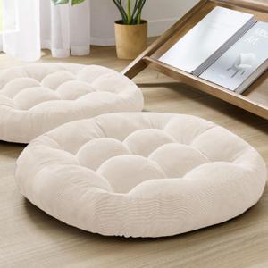 Meditation Floor Pillow Set of 2, Round Large Pillows Seating for Adults, Tufted Corduroy Cushion for Living Room Tatami, Beige 22 Inch