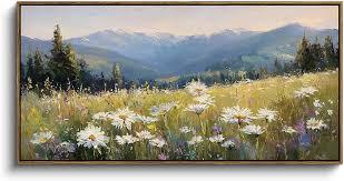 ZUITINGHUA Wood Framed Canvas Wall Art For Living Room Large Wall Decor For Office Bedroom Decoration Pastoral Scenery Pictures Flower Painting Artwork Room Wall Mural Aesthetic Home Decor 20x40 In